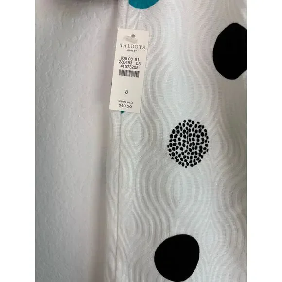 Talbots Pencil Knee Length White Green Polka Dot Skirt Sz 8 Cotton Old Money - Picture 3 of 10